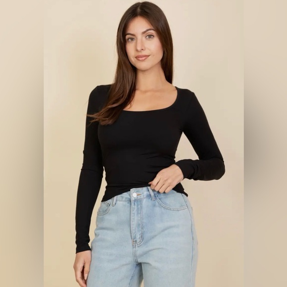 Capella Apparel Tops - Capella Black Square Neck Long Sleeve Top | Size Small